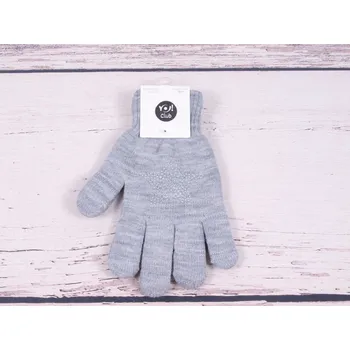 Rukavice YO Rukavice prstové R216 šedé s kamínkovou hvězdou velikost rukavic: 16 cm