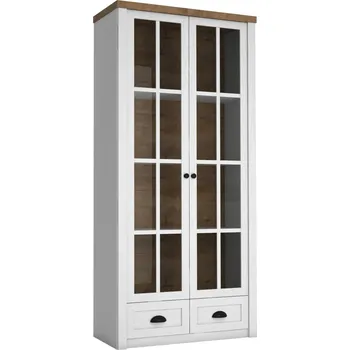Knihovna Eoshop Vitrína Provence S2W, bílá borovice / dub lefkas, lamino