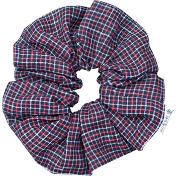 Ozdoba do vlasů Snový svět Lněná gumička Scrunchie tmavá kostka 5 cm