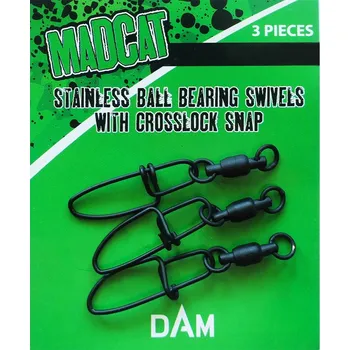MadCat karabina a obratlík ložiskový Stainless Ball Bearing Swivel With Crosslock Snap 75kg, 3ks (Kvalitní ložiskový obratlík pro použití při lovu velkých a bojovných ryb.)