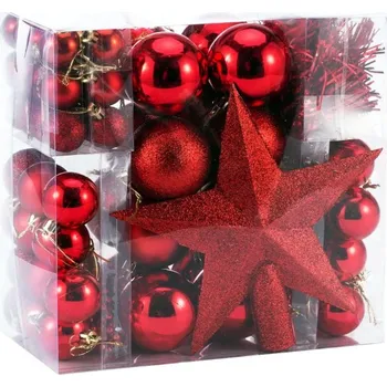 Vánoční dekorace Goleto vánoční ozdoby sada 77 kusů červené