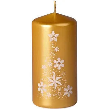 Svíčka Válec 60x120mm potisk stromek zlatá, svíčka 234 gram