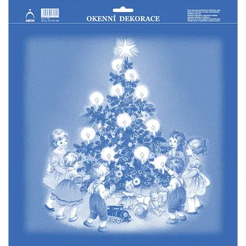 Vánoční dekorace ARCH Okenní folie vánoční 33x35 - Děti u stromečku