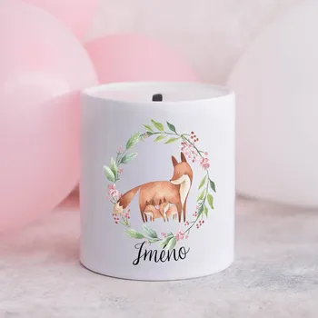 Pokladnička Domovi Bílá keramická pokladnička se jménem Lišky 9cm Bílá