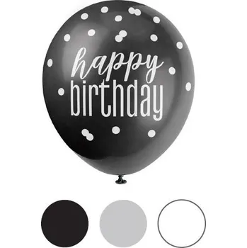 Balónek UNIQUE Balónek pastel 30 cm potisk - Happy birthday tmavý mix, 6 ks