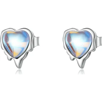 Náušnice Elenys stříbrné peckové náušnice Duhové měsíční srdce