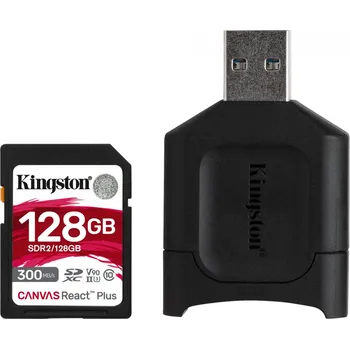 Paměťová karta Kingston Canvas React Plus 128 GB SDXC Class 10 UHS-II U3 + čtečka (MLPR2/128GB)