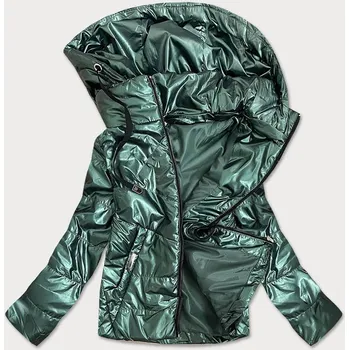 Zelená lesklá dámská bunda s kapucí (B9575) odstíny zelené 50