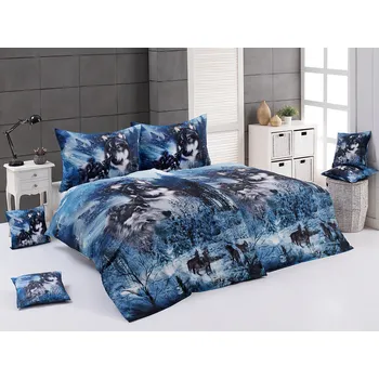 Povlečení Matějovský Alaska vlci modré 140 x 200, 70 x 90 cm zipový uzávěr