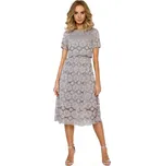 M405 Krajkové midi šaty s výstřihem - šedé EU M