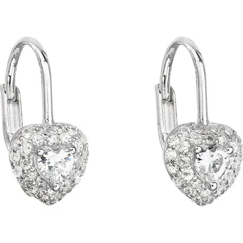 Náušnice Stříbrné dětské náušnice visací se zirkonem bílé srdce 11216.1