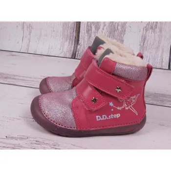 Dívčí zimní obuv D.D.step Zimní boty D.D. step kožené barefoot W070-929A malinové s vílou velikost: 22