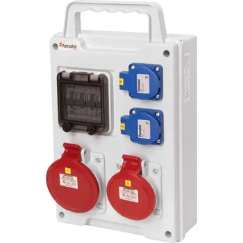 Rozvaděč Zásuvková skříň přenosná IP44 2x230V/16A, 1x400V/16A/5p, 1x400V/32A/5p s jištěním 1xPL7-B16/1, 1xPL7-B16/3 bez chrániče 355x215x85mm Famatel EB 201010.0 /4M