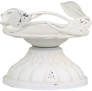 Svícen Krémový antik kovový svícen s lístky na širokou svíčku - Ø 8*8cm