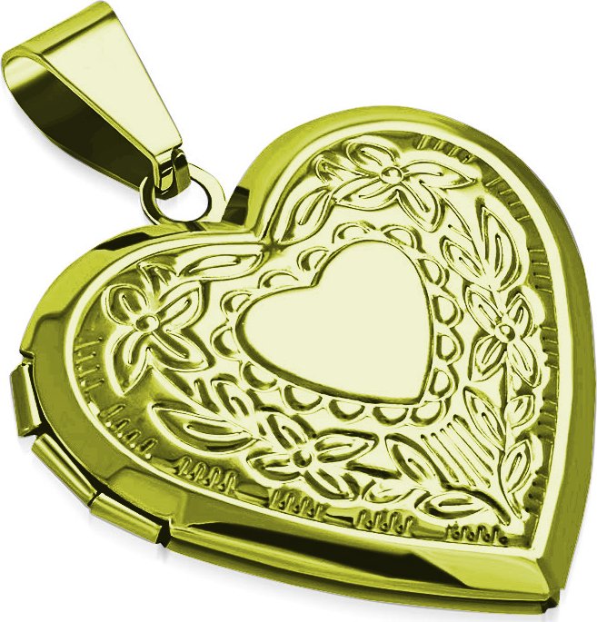 Šperky4U Zlacený ocelový přívěšek - medailon otevírací - srdíčko s ornamenty - OPP1774-GD