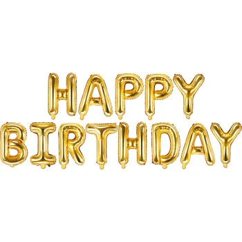 Balónek PartyDeco Fóliový balónek Happy Birthday zlatý