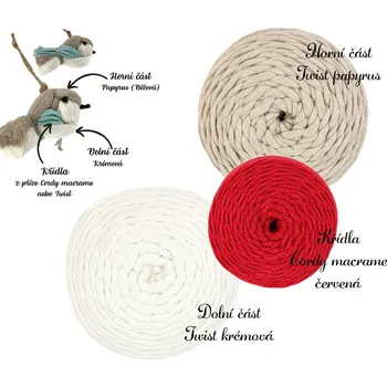 kreativní sada MoVe balíček Sada na výrobu Ptáčka na stromeček Sada na výrobu ptáčků: 01 Červená - Cordy macrame (nová barevnice)