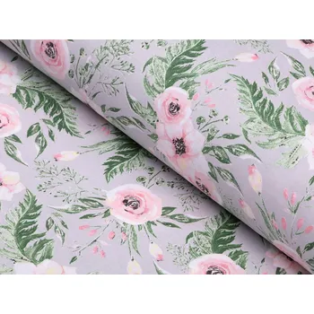 Bavlněná látka/plátno Sandra SA-178 Kvetoucí růže na šedém - šířka 160 cm