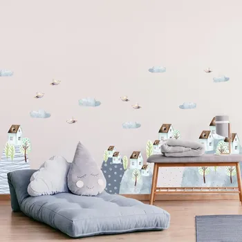 Samolepící dekorace LuxusniObrazy.cz Samolepky na zeď – Domečky na kopcích