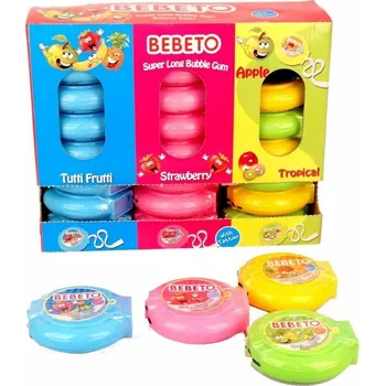Cukrovinka Žvýkačka 40 g BEBETO Big Roll - tutti, tropic, jablko, jahoda - balení 24 ks (žvýkačka v rolleru krabičce / mix příchutí)