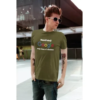Pánské tričko Pánské tričko Nepotřebuji GOOGLE Barva: Khaki, Velikost: XL