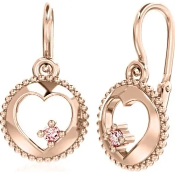 Náušnice Couple, Srdíčkové dětské náušnice Orin, růžové zlato s barevnými zirkony, 6680682-4-0-78