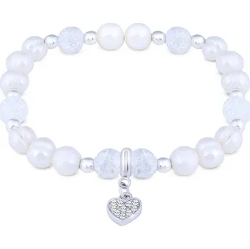 Náramek biju Perlový náramek se srdcem a křišťálovými korálky 1943 bílá
