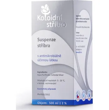 Přípravek na čištění pleti a oči Koloidní stříbro Suspenze stříbra antibakteriální přípravek 40 ppm 500 ml 