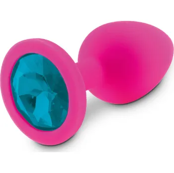 Růžový anální kolík s modrým šperkem, vel.S