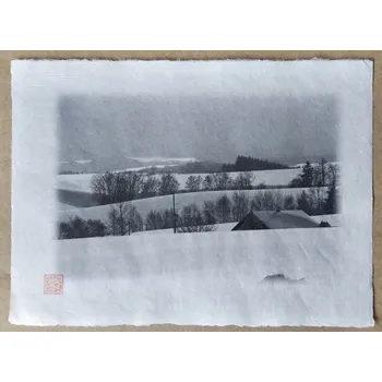 Originální tisk Shozo Kaieda - zasněžená horská vesnice A4
