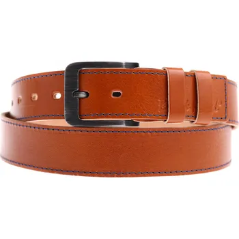 Opasek Dámský kožený opasek Black Hand 106-70 koňakově hnědý s modrým štepováním Velikost = obvod pasu (cm): 105 cm