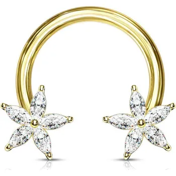 Piercing Piercing - podkova s kytičkami, čiré kamínky (gold)