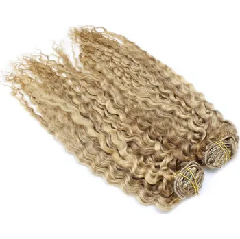 Příčesek Deluxe clip in kudrnaté vlasy 100% lidské REMY 50cm - světlý melír