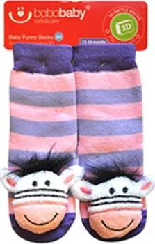 Bobo Baby Protiskluzové ponožky 3D s chrastítkem zebra/fialové 80-92