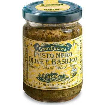 Omáčka Pesto z černých oliv a bazalky 130 g Gran Cucina