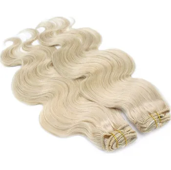 Příčesek Deluxe clip in vlasy vlnité 100% lidské REMY 50cm - platina