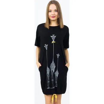 Dámské šaty Dámské domácí šaty s krátkým rukávem Žirafy černá S