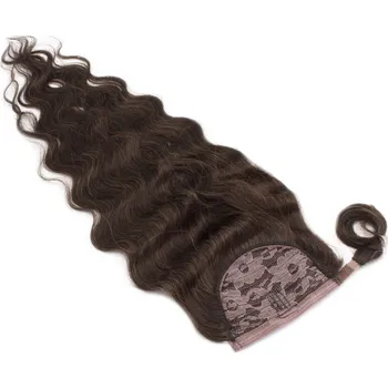 Příčesek Clip in culík z pravých lidských vlasů vlnitý 60cm - tmavě hnědá
