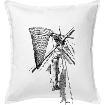 Polštář Kreslený podběrák a chycená ryba - Polštář 50x50 - 50x50 - Pouze potah ( Bílá )