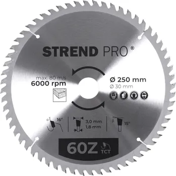 Pilový kotouč STREND PRO 2232034 Kotouč pilový, na dřevo, 250mm, 60 zubů, 30/20mm, 3,0mm, TCT