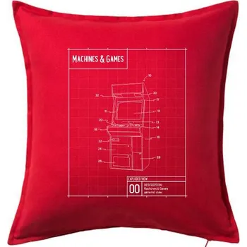 Polštář Nákres herní automat zepředu - Polštář 50x50 - 50x50 - Včetně výplně ( Červená )