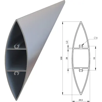 Plot Hliníkový profil oblý 100x24,5mm, na výplň, AL-LA05-6