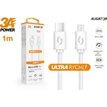 Datový kabel ALIGATOR Power 3A, USB-C/MicroUSB, 1m bílý