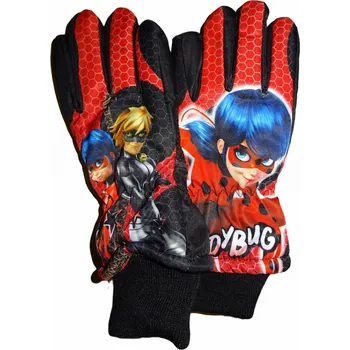 Rukavice Dívčí lyžařské černé zimní rukavice s kouzelnou beruškou černé s nápletem 11 - 12