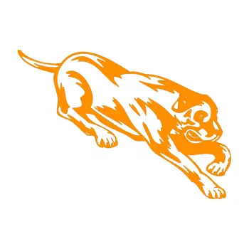 samolepka Pes 049 pravá (06 - oranžová) SAMOLEPKA NA AUTO, NÁLEPKA, FÓLIE, POLEP, TUNING, VLASTNÍ TEXT, TISK, AUTOSAMOLEPKY.cz, POLEPY, OBRÁZEK, LOGO, 3D STICKERS