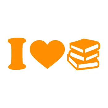 Samolepící dekorace SAMOLEPKA I love books (06 - oranžová) NA AUTO, NÁLEPKA, FÓLIE, POLEP, TUNING, VLASTNÍ TEXT, TISK, AUTOSAMOLEPKY.cz, POLEPY, OBRÁZEK, LOGO, SAMOLEPKY