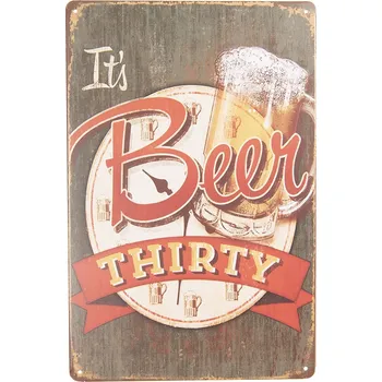 Plechová cedule Barevná kovová cedule BEER s imitací dřeva a patinou - 20*30 cm