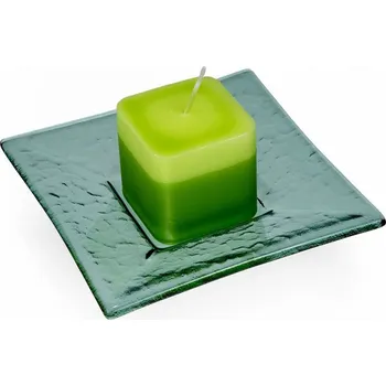 Svícen Skleněný svícen čirý zelený s vonnou svíčkou