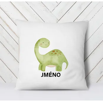 Dekorativní polštářek Domovi Bílý polštář s vlastním jménem Dinosaurus Brontosaurus 40x40