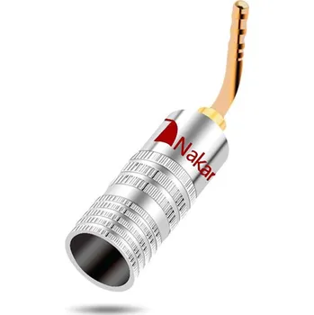 Elektrický konektor Reproduktorový banánek s pinem 2mm Nakamichi červený pozlacený šroubovací